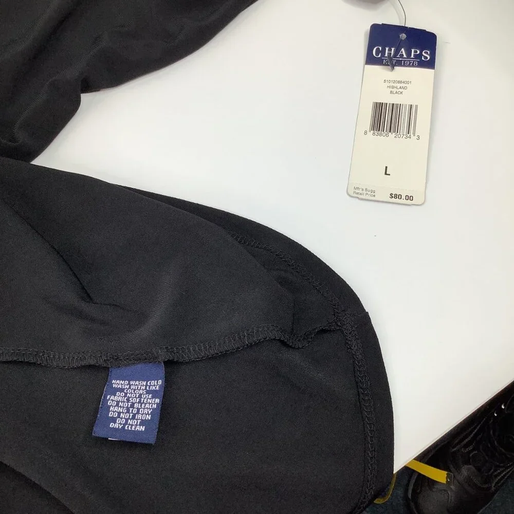 Chaps Highland Black Dress Medium iWith Sequined Shoulders 3/4 Sleeves & Midi NW - Picture 8 of 10